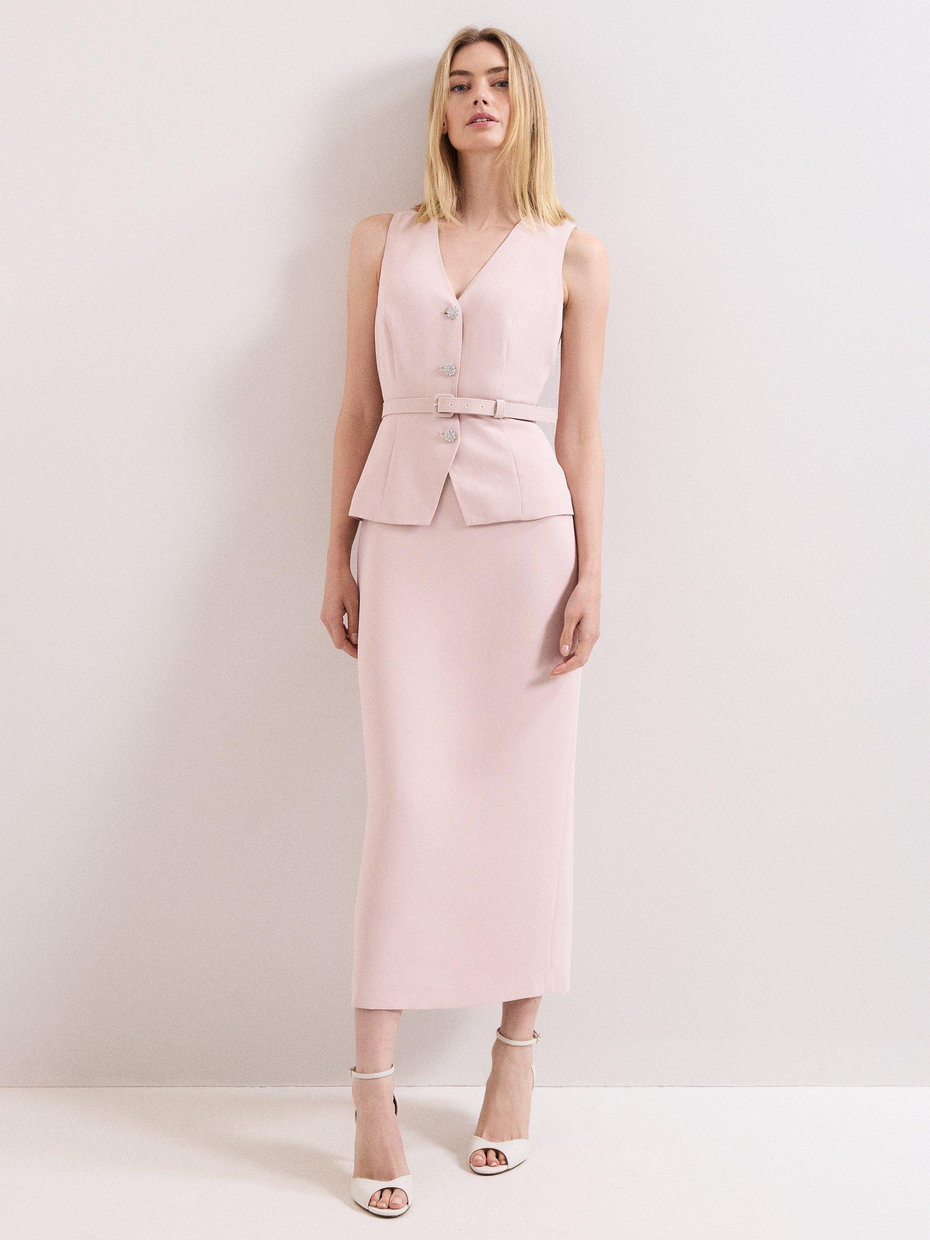 Product image 1 of 8, which shows Phase Eight Hilda Tailored Midaxi Dress, Pale Pink, 6