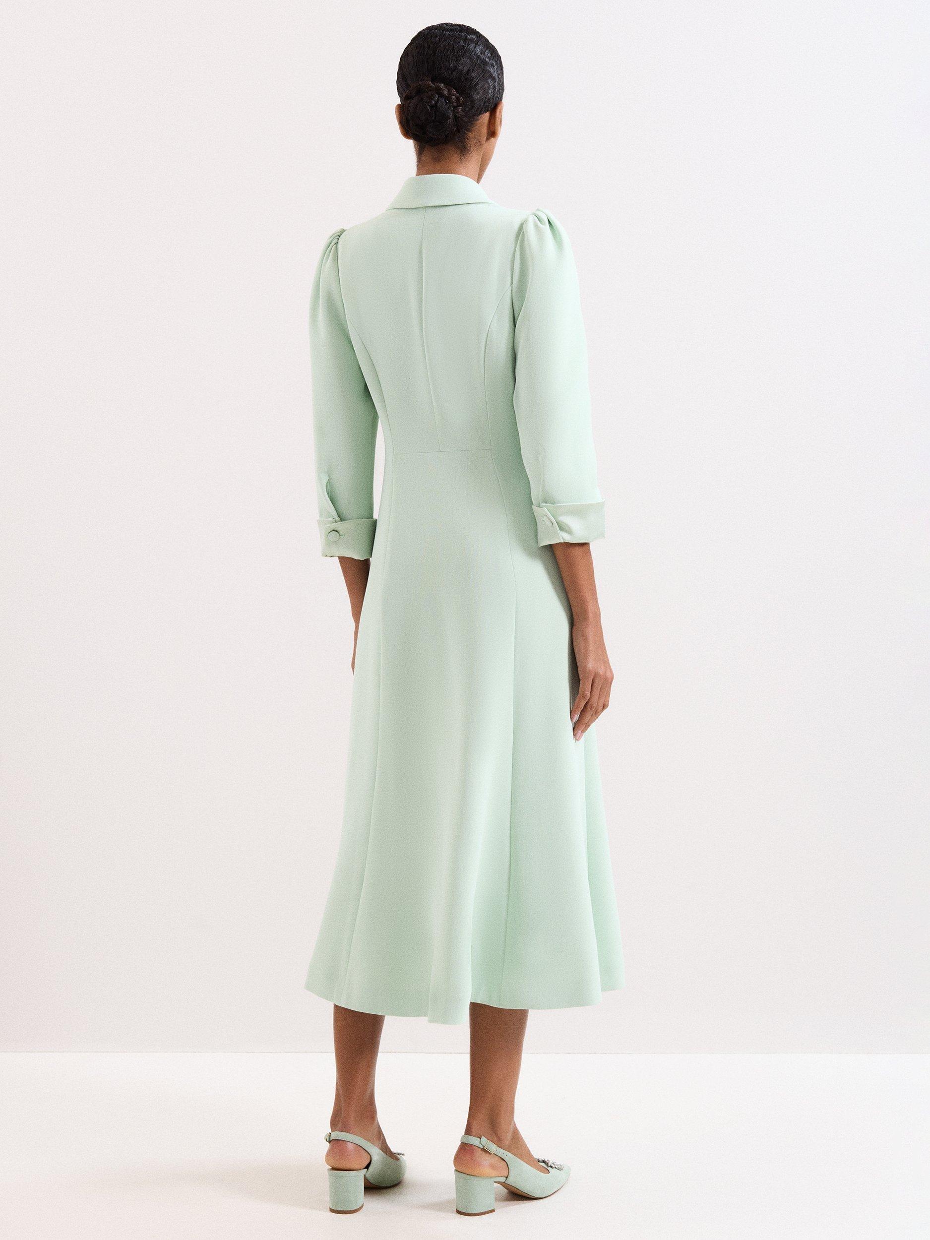 Product image 2 of 9, which shows Phase Eight Paloma Tux Midi Dress, Pale Green, 6