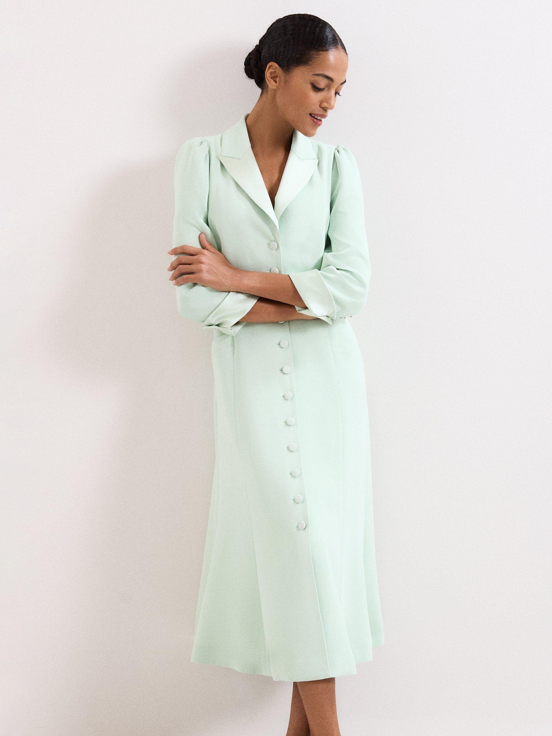 Product image 3 of 9, which shows Phase Eight Paloma Tux Midi Dress, Pale Green, 6