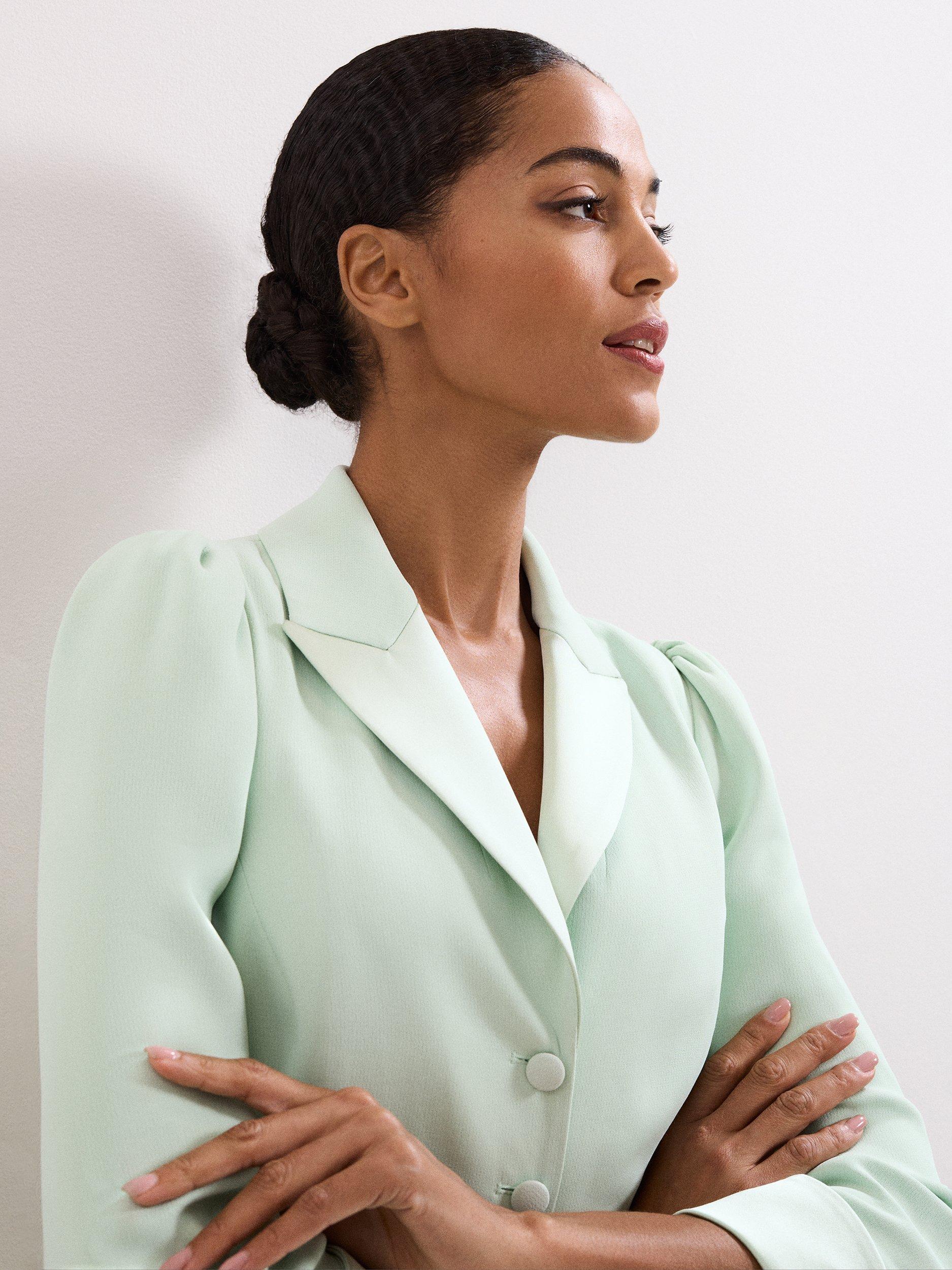 Product image 8 of 9, which shows Phase Eight Paloma Tux Midi Dress, Pale Green, 6