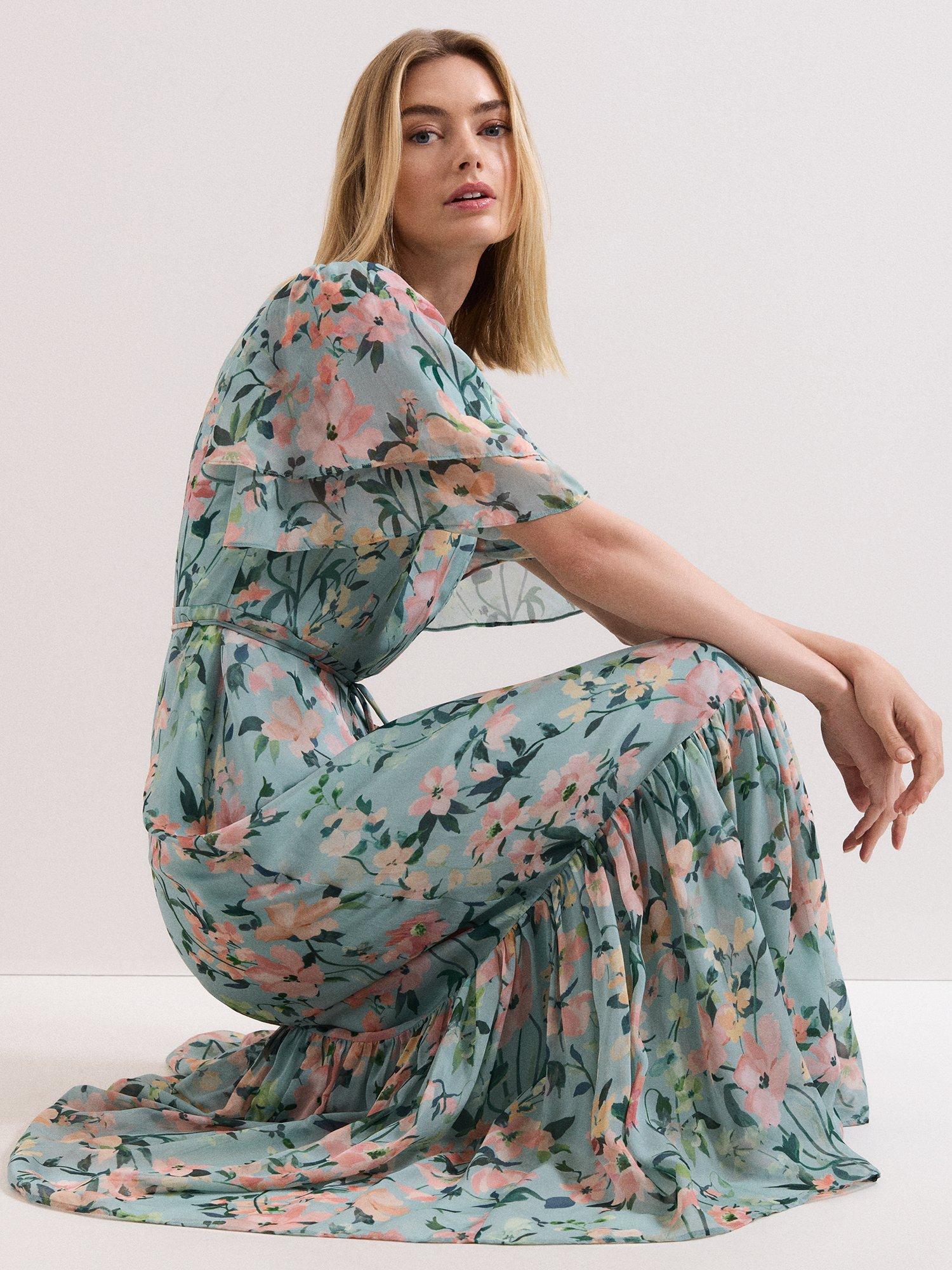 Product image 9 of 9, which shows Phase Eight Petite Floral Violet Dress, Multi, 6