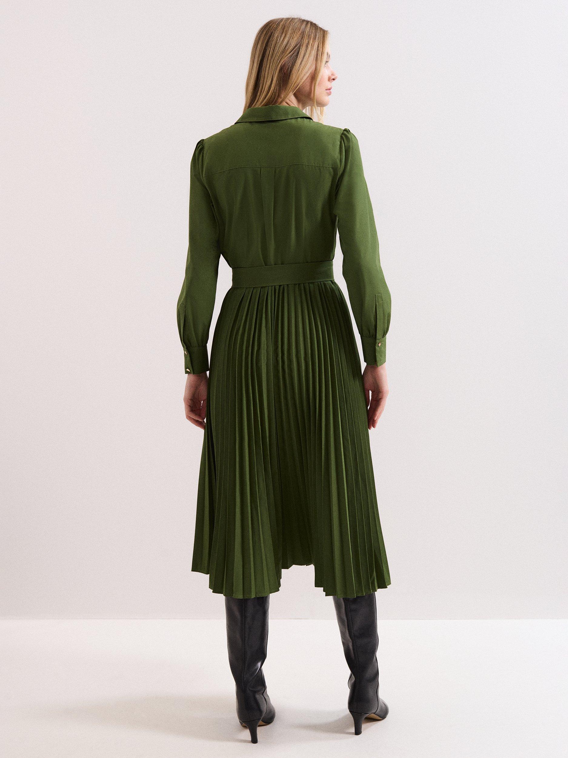 Product image 2 of 10, which shows Phase Eight Pleated Midi Dress, Green, 6
