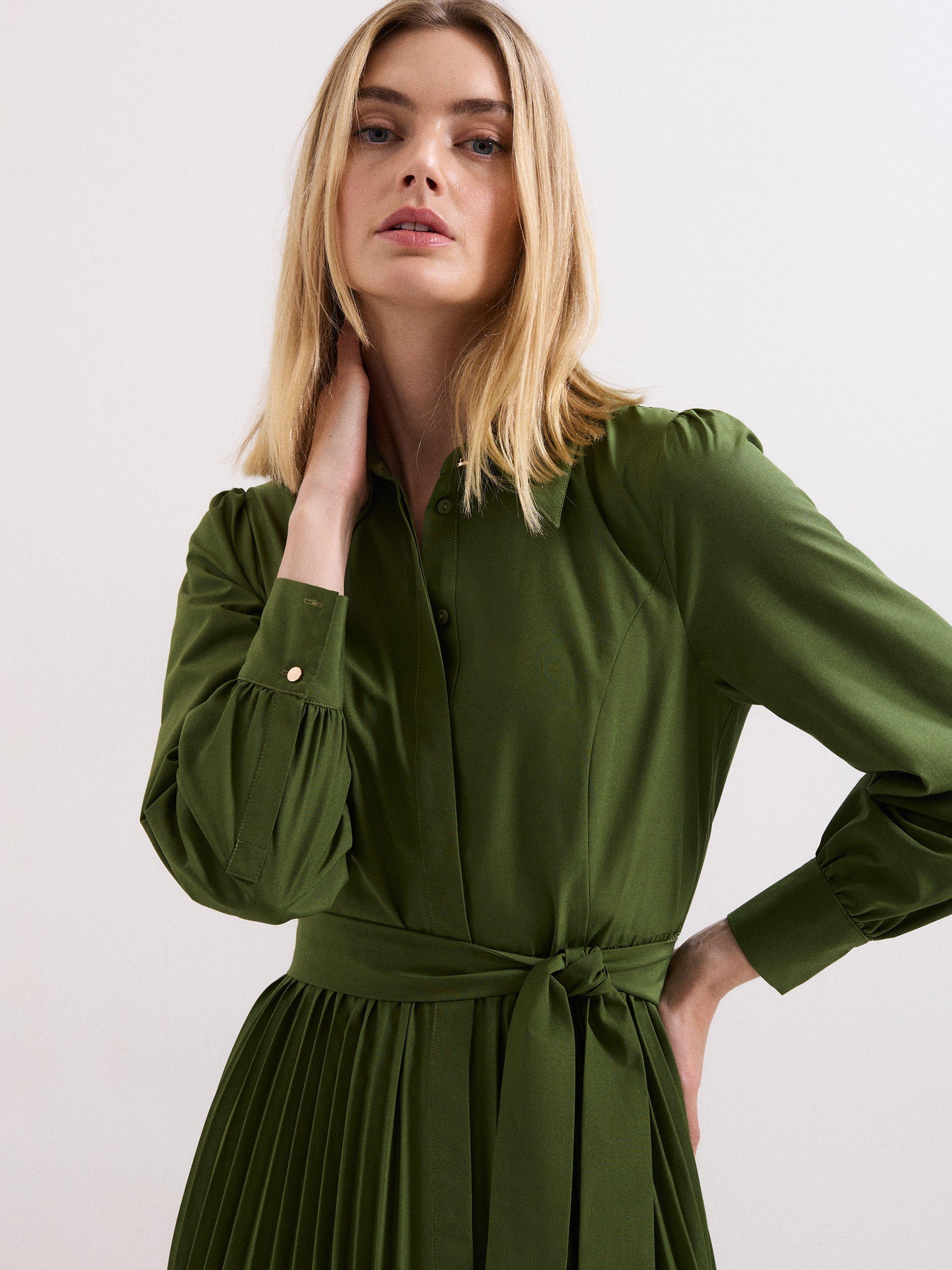 Product image 4 of 10, which shows Phase Eight Pleated Midi Dress, Green, 6