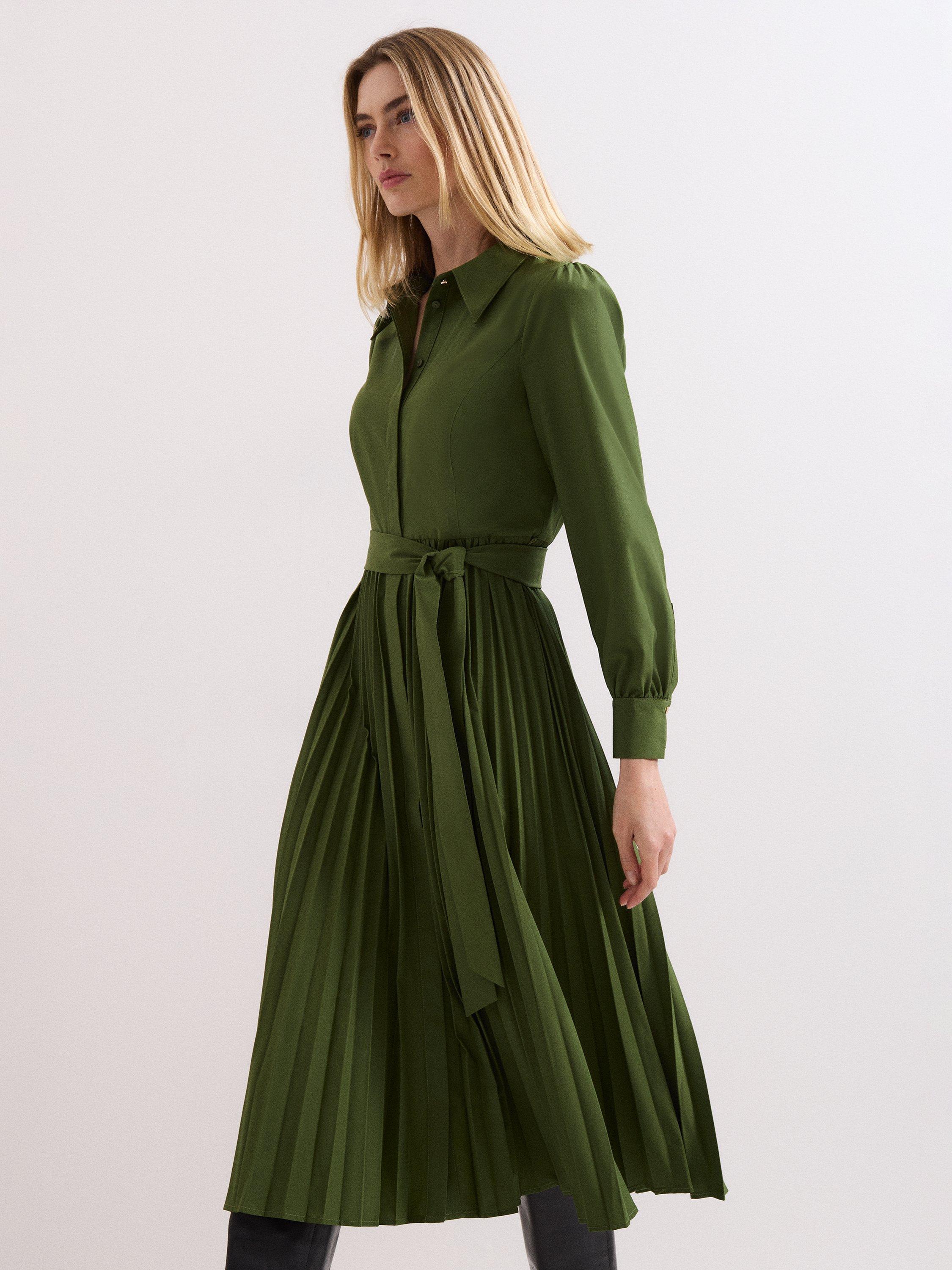Product image 7 of 10, which shows Phase Eight Pleated Midi Dress, Green, 6