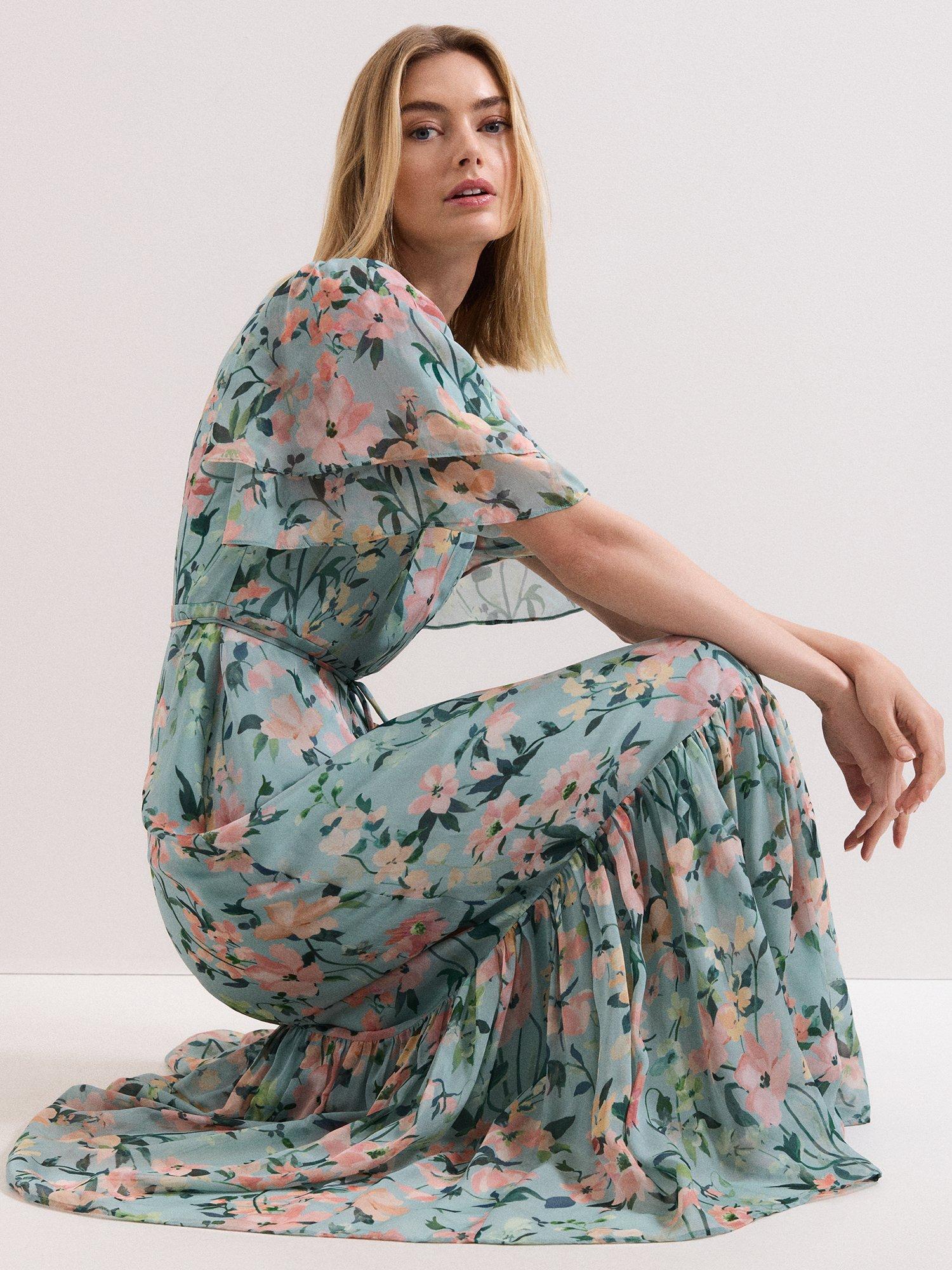 Product image 9 of 9, which shows Phase Eight Violet Floral Maxi Dress, Multi, 6