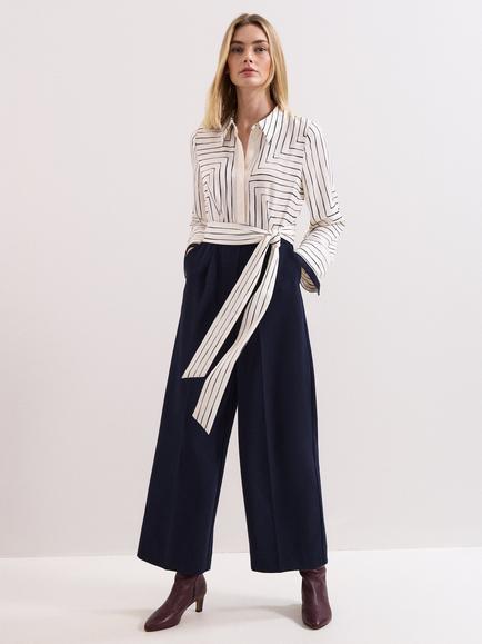 Phase Eight Geometric Wide Leg Jumpsuit, Navy/Ivory, Navy/Ivory