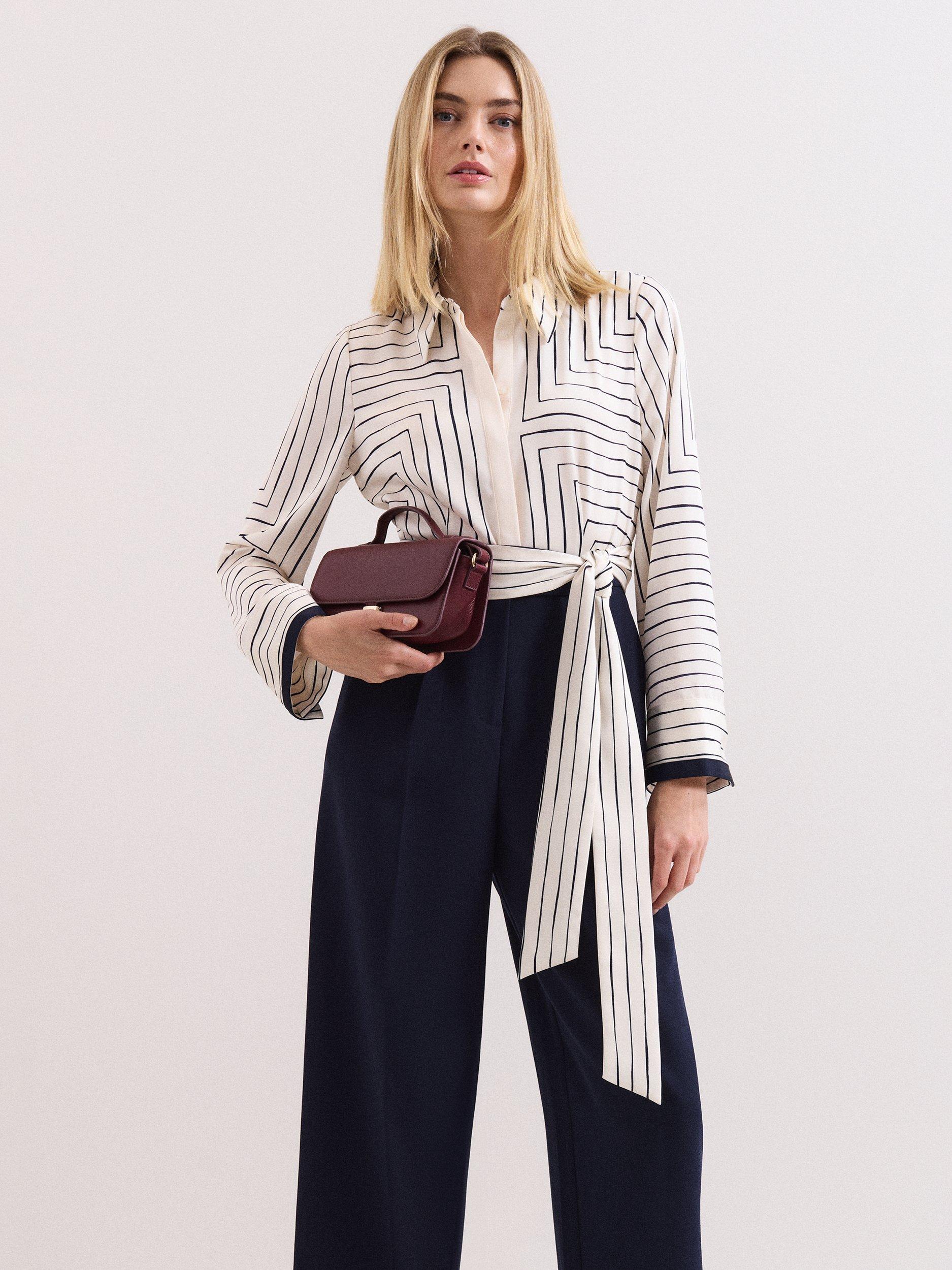 Product image 3 of 7, which shows Phase Eight Geometric Wide Leg Jumpsuit, Navy/Ivory, 6