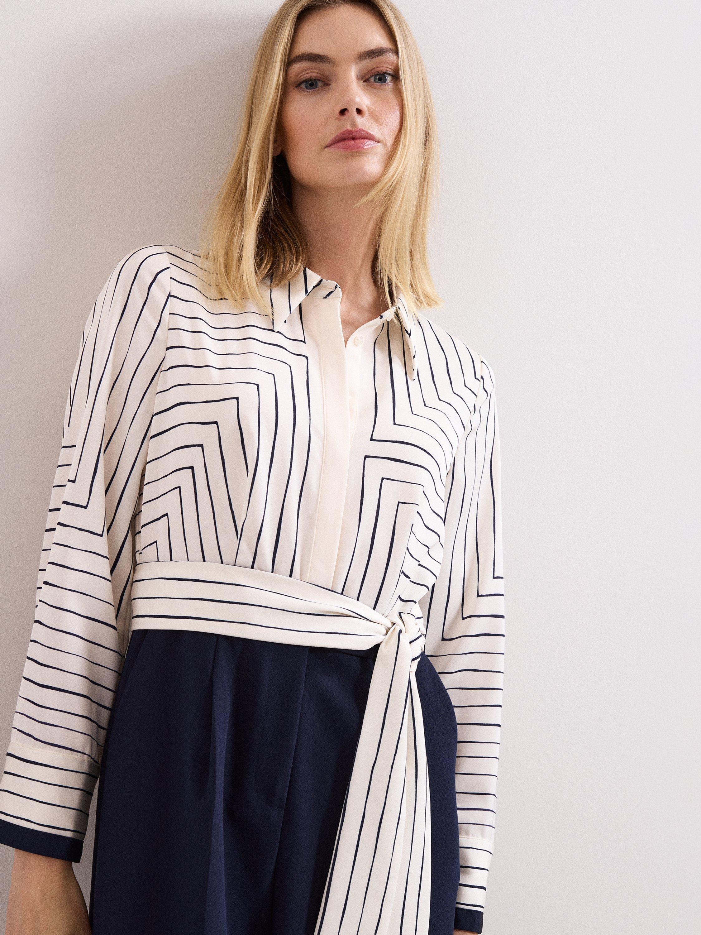 Product image 4 of 7, which shows Phase Eight Geometric Wide Leg Jumpsuit, Navy/Ivory, 6