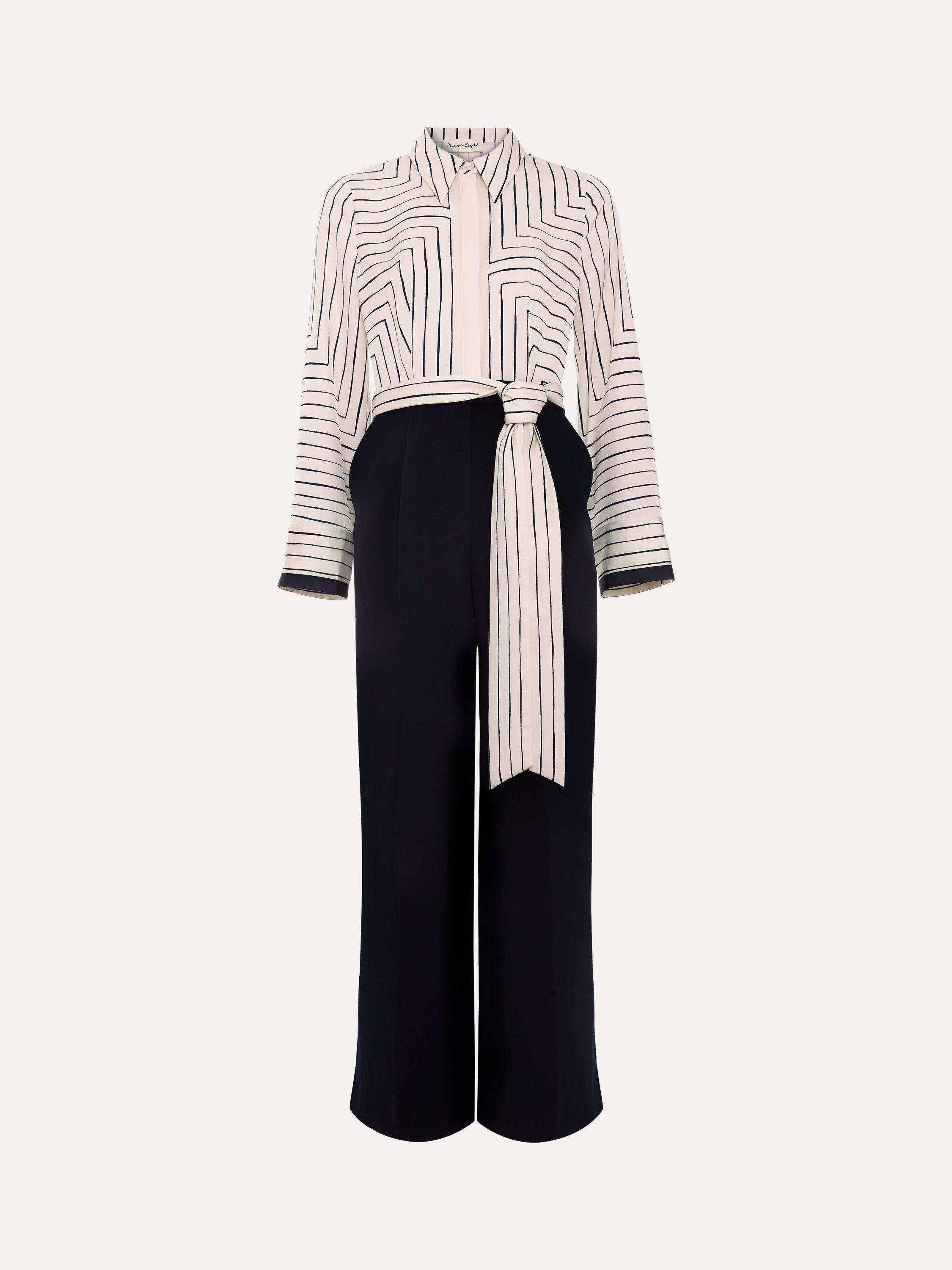 Product image 5 of 7, which shows Phase Eight Geometric Wide Leg Jumpsuit, Navy/Ivory, 6