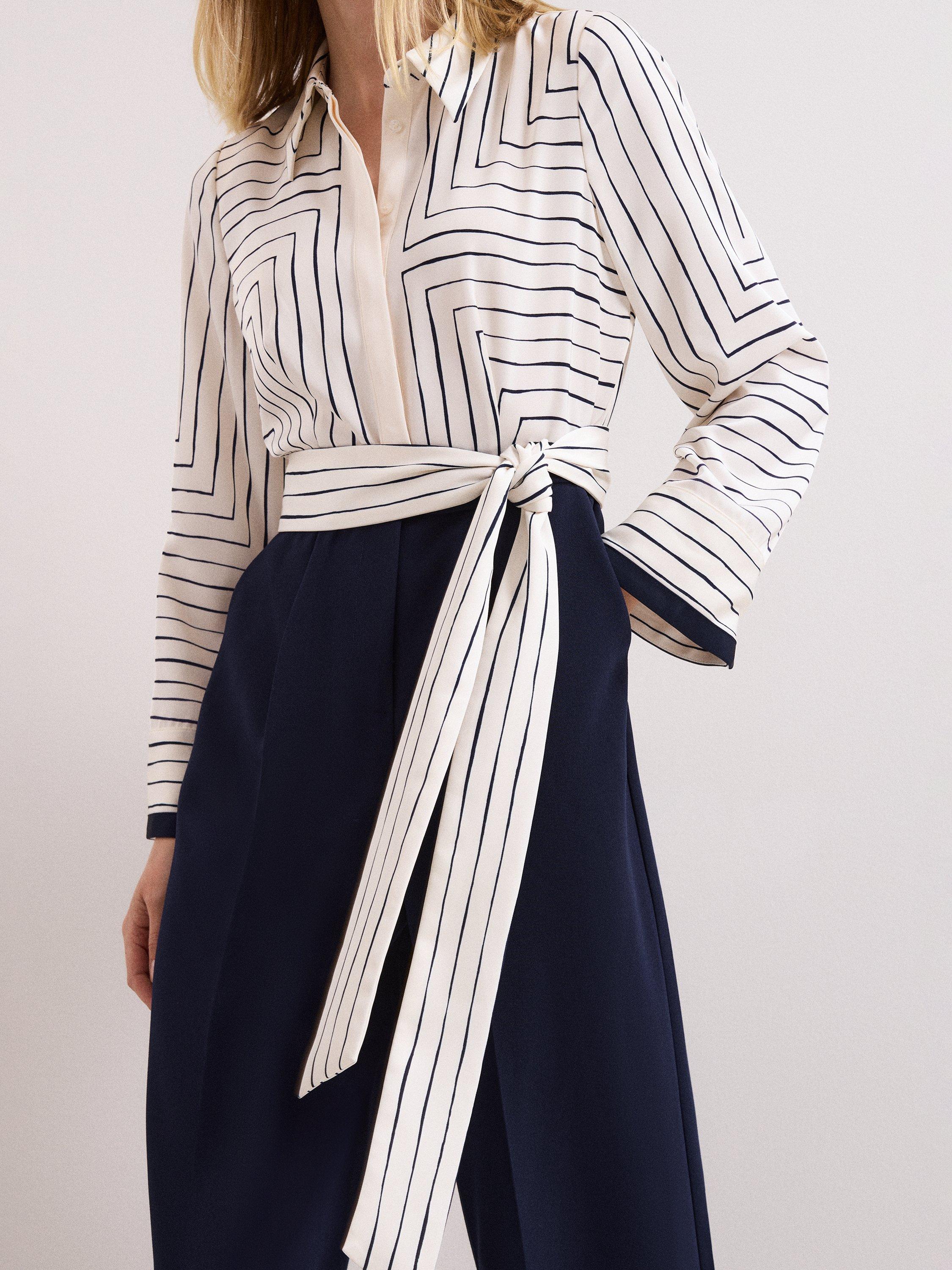 Product image 7 of 7, which shows Phase Eight Geometric Wide Leg Jumpsuit, Navy/Ivory, 6