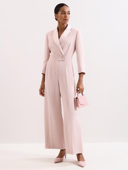 Phase Eight Mirella V-Neck Tux Jumpsuit, Pale Pink
