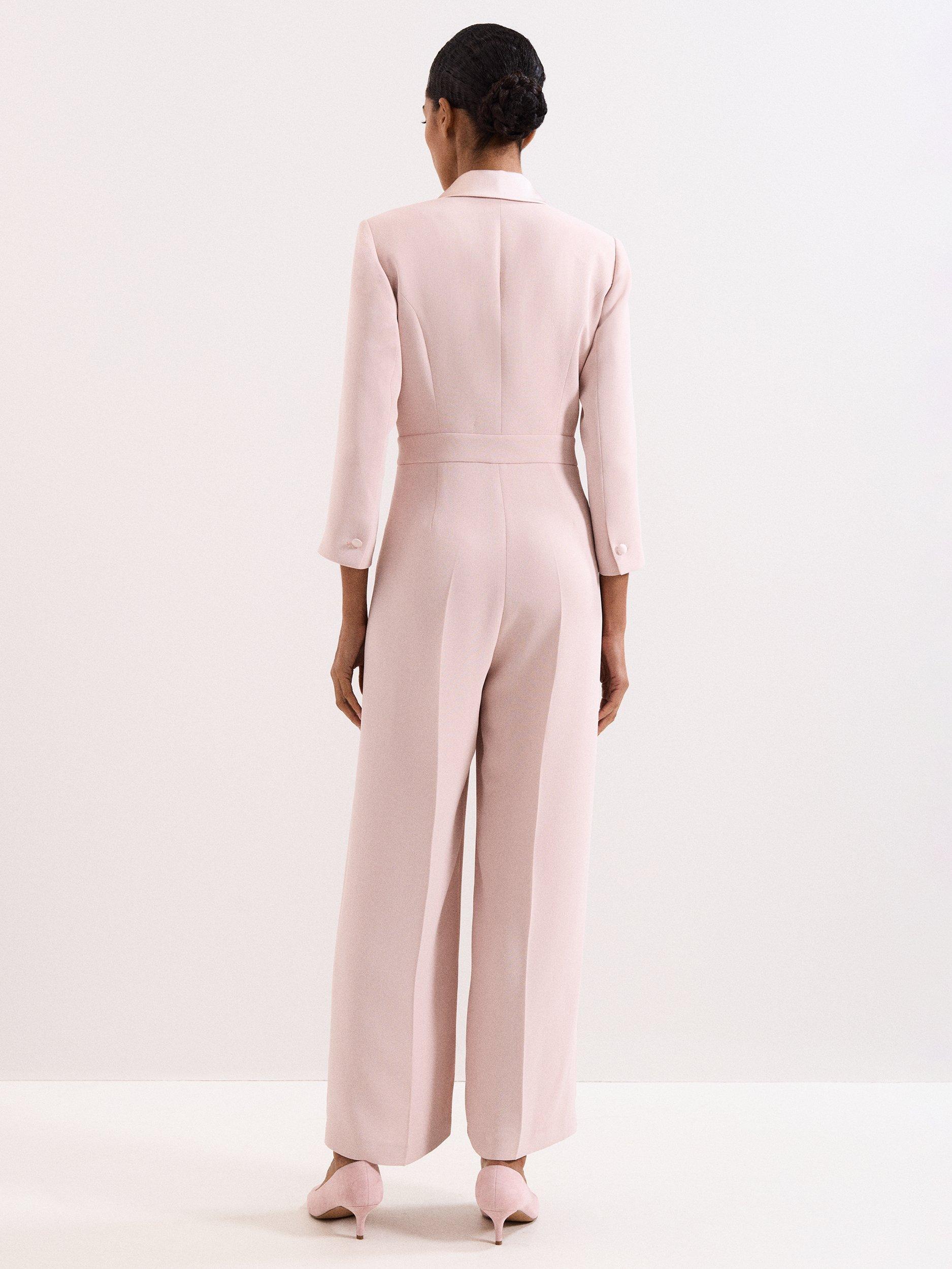 Product image 2 of 8, which shows Phase Eight Mirella V-Neck Tux Jumpsuit, Pale Pink, 20