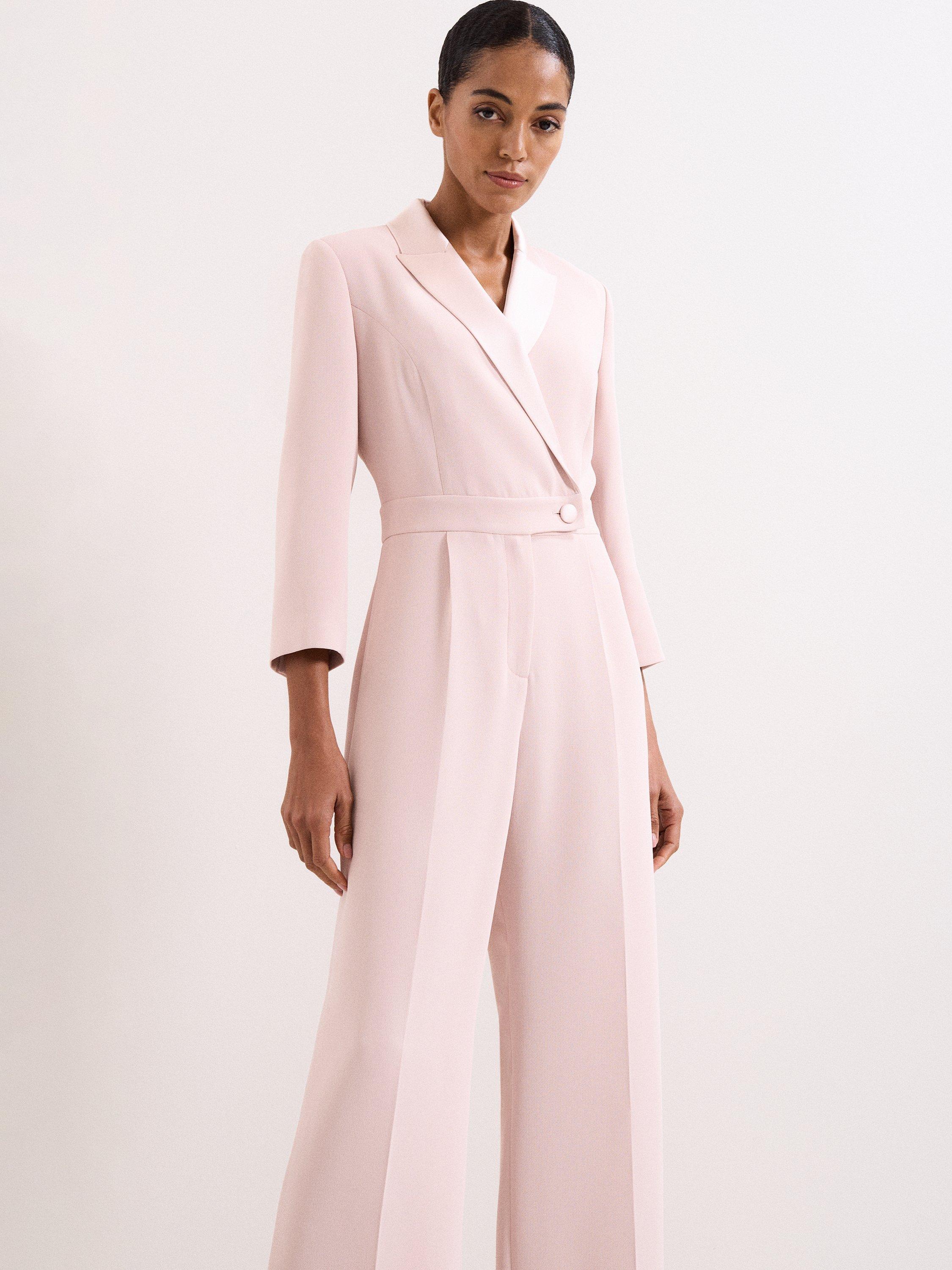 Product image 3 of 8, which shows Phase Eight Mirella V-Neck Tux Jumpsuit, Pale Pink, 20