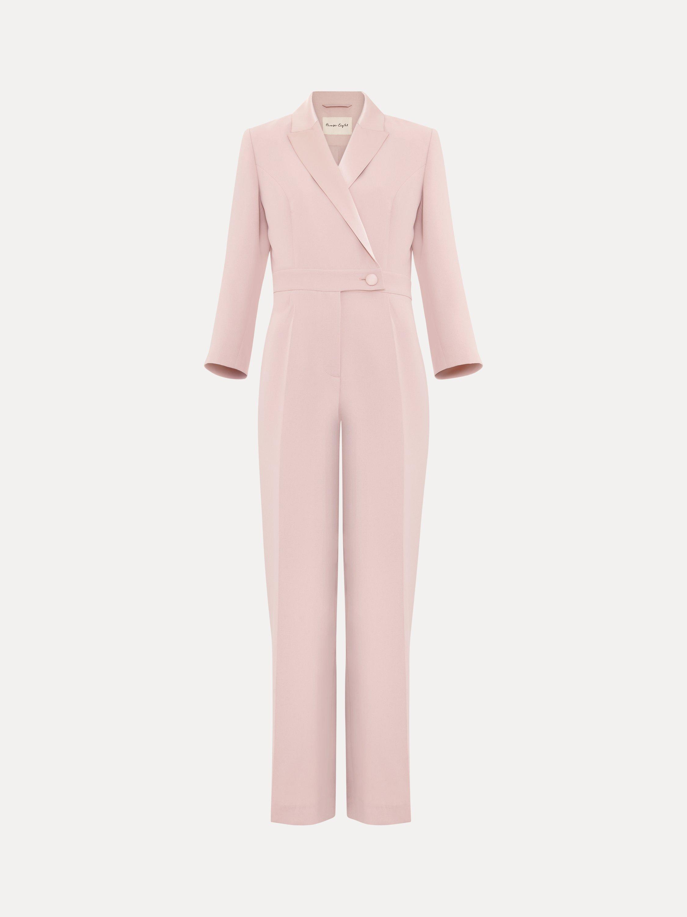 Product image 5 of 8, which shows Phase Eight Mirella V-Neck Tux Jumpsuit, Pale Pink, 20