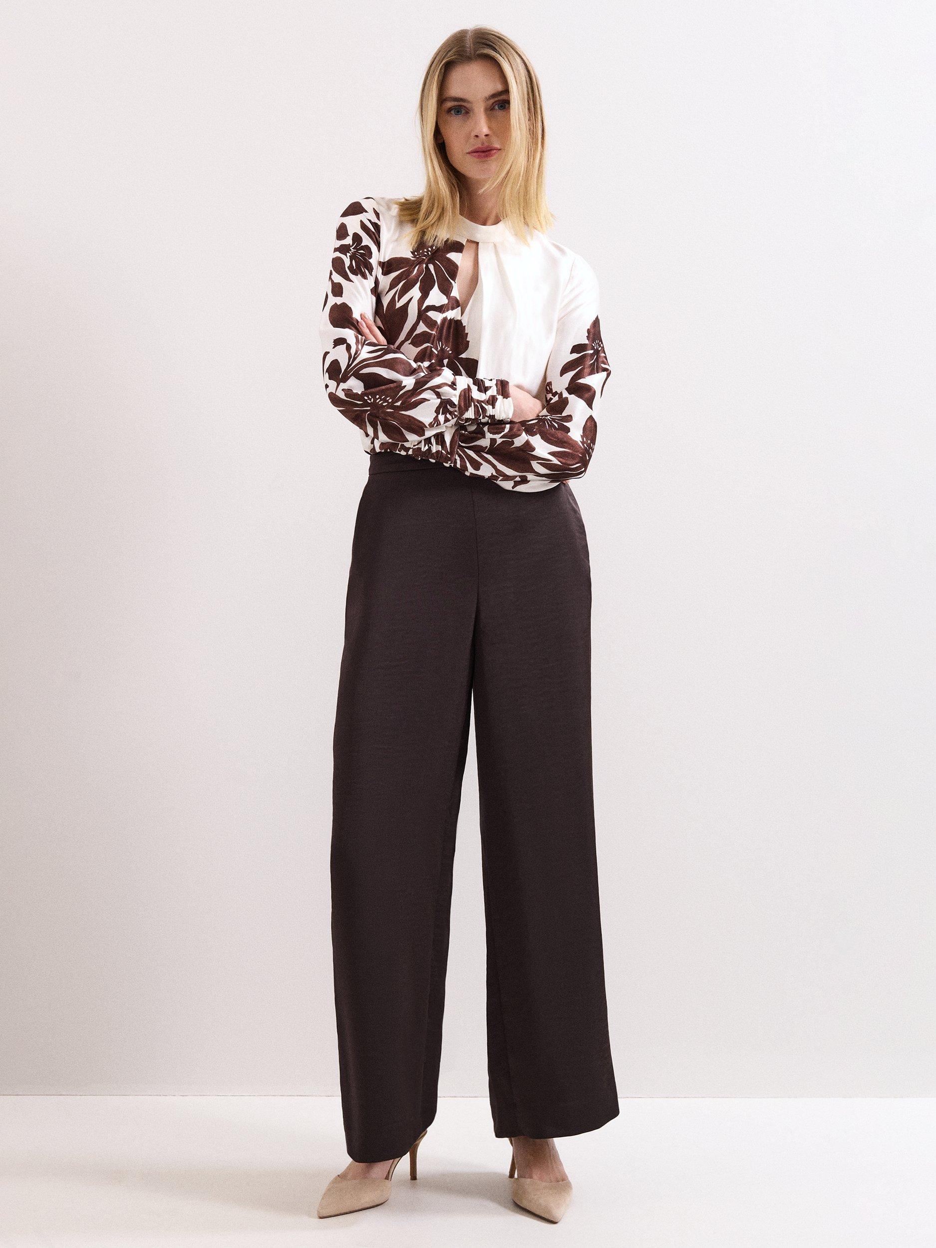 Product image 3 of 9, which shows Phase Eight Hattie Floral Satin Blouse, Brown/White, 8