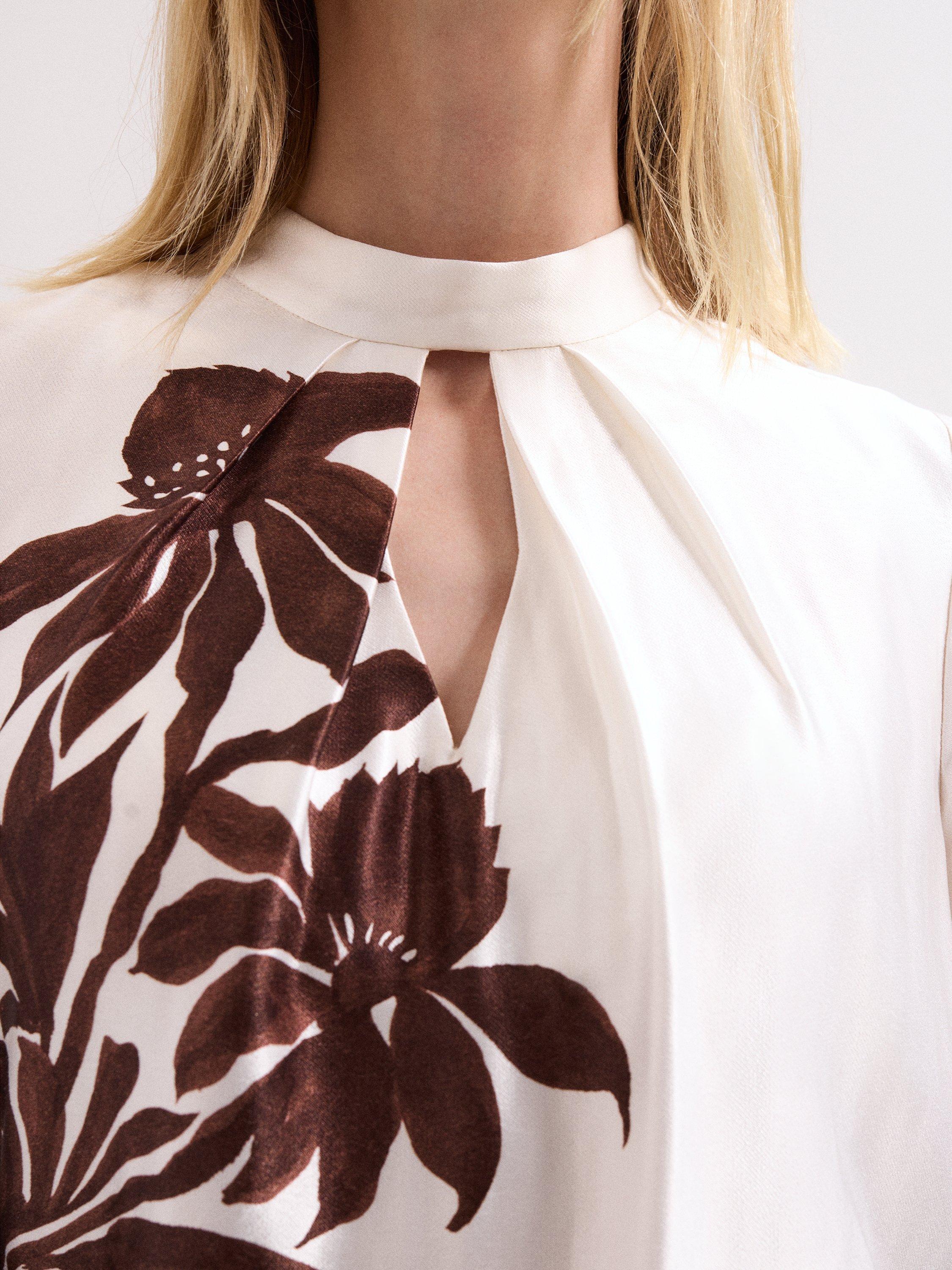 Product image 4 of 9, which shows Phase Eight Hattie Floral Satin Blouse, Brown/White, 8