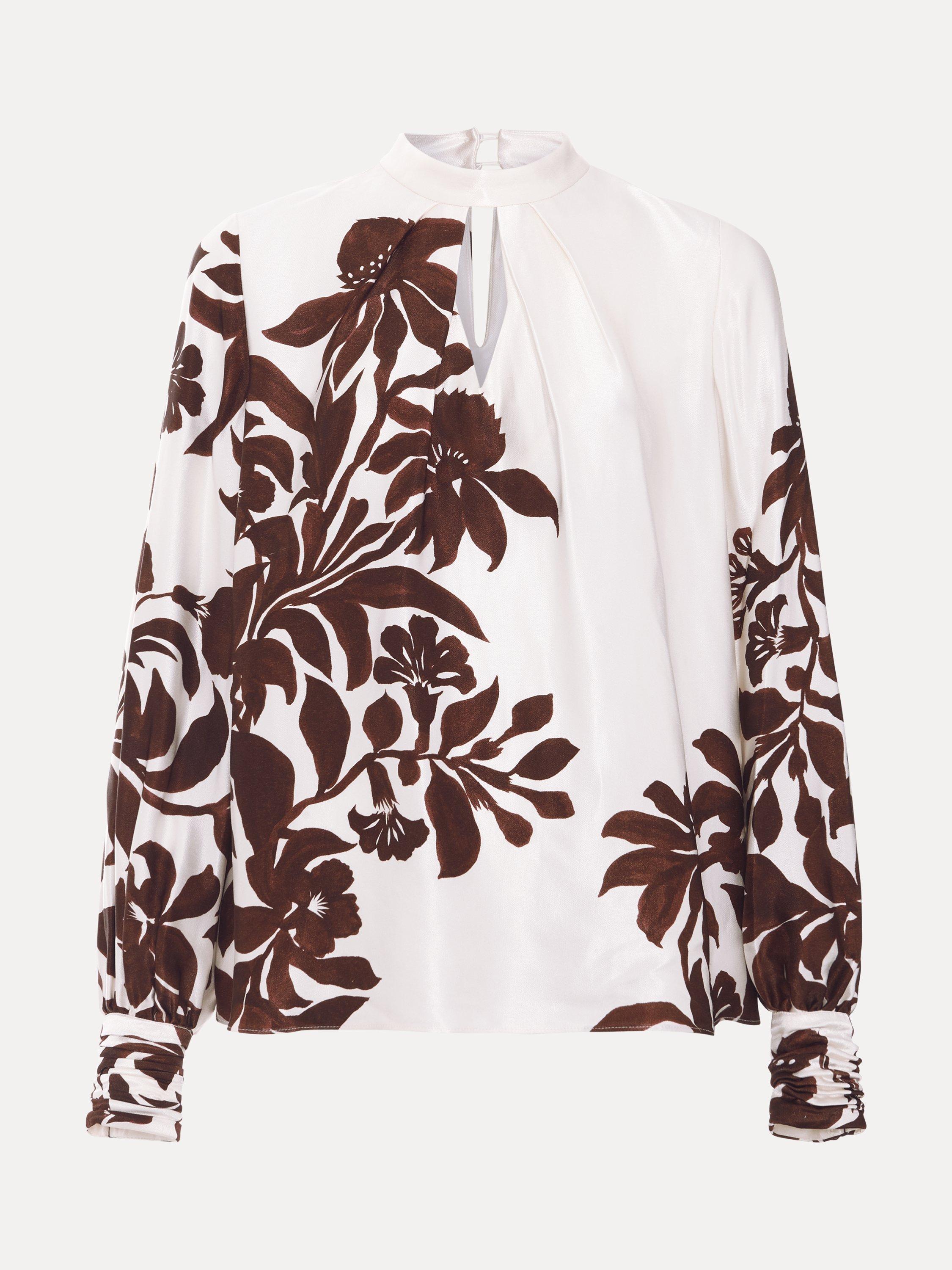 Product image 5 of 9, which shows Phase Eight Hattie Floral Satin Blouse, Brown/White, 8