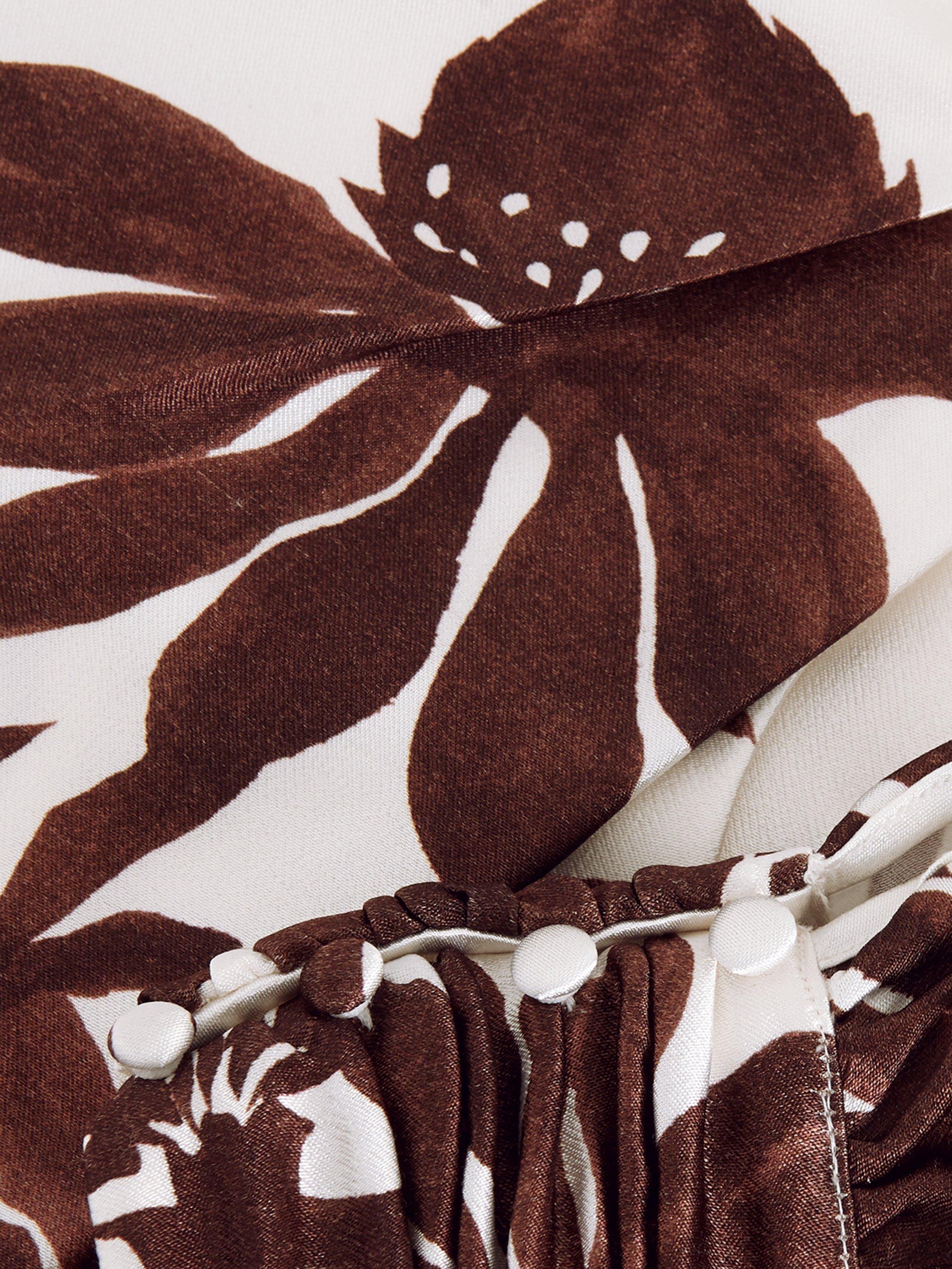 Product image 6 of 9, which shows Phase Eight Hattie Floral Satin Blouse, Brown/White, 8