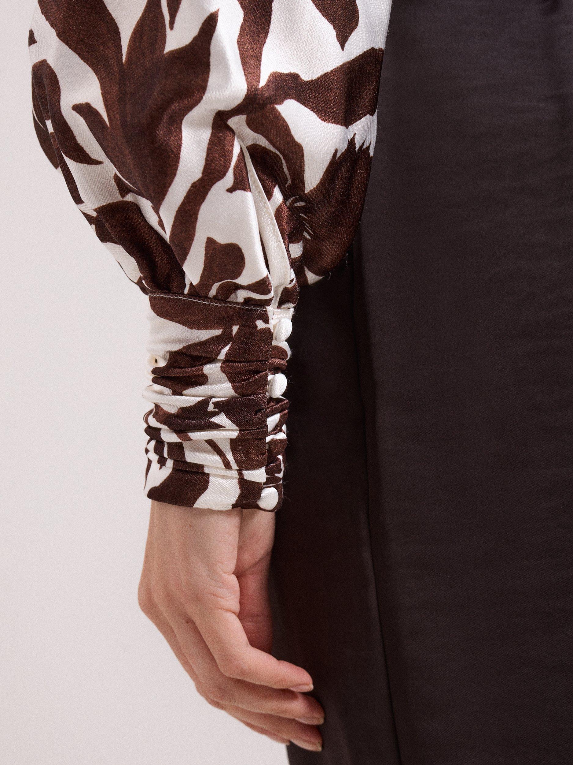 Product image 8 of 9, which shows Phase Eight Hattie Floral Satin Blouse, Brown/White, 8