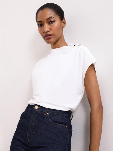 Phase Eight Paige Button Shoulder Ponte Top, Ivory, Ivory