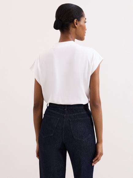Phase Eight Paige Button Shoulder Ponte Top, Ivory - view 2, Ivory