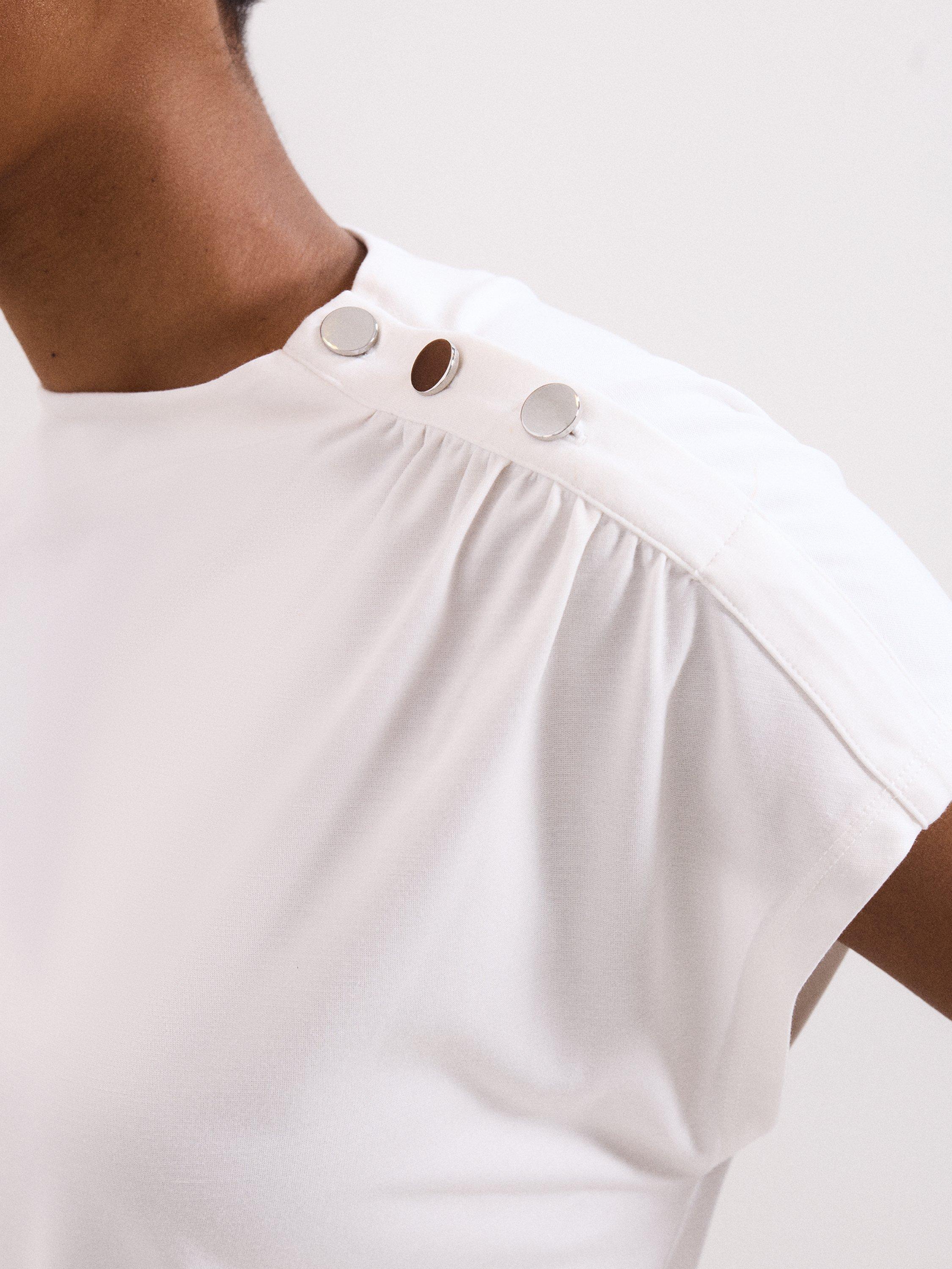 Product image 7 of 7, which shows Phase Eight Paige Button Shoulder Ponte Top, Ivory, 8