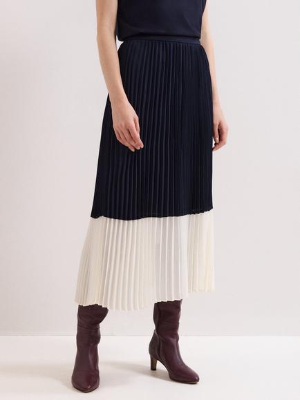 Phase Eight Eleanor Colour Block Pleated Skirt, Navy, Navy