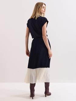 Phase Eight Eleanor Colour Block Pleated Skirt, Navy - view 2, Navy