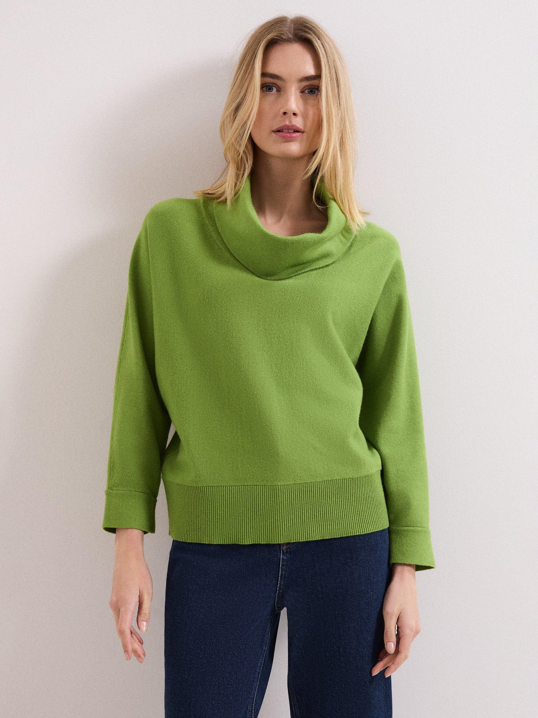 Product image 1 of 9, which shows Phase Eight Rosalie Cowl Jumper, Green, XS