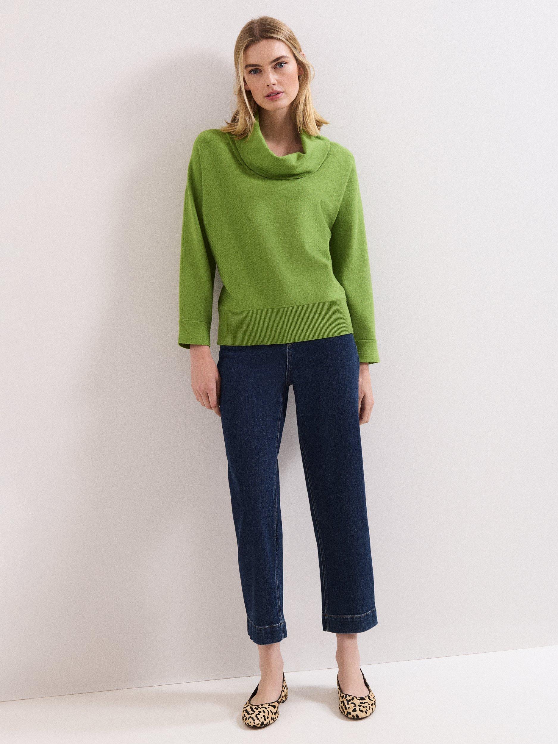 Product image 3 of 9, which shows Phase Eight Rosalie Cowl Jumper, Green, XS