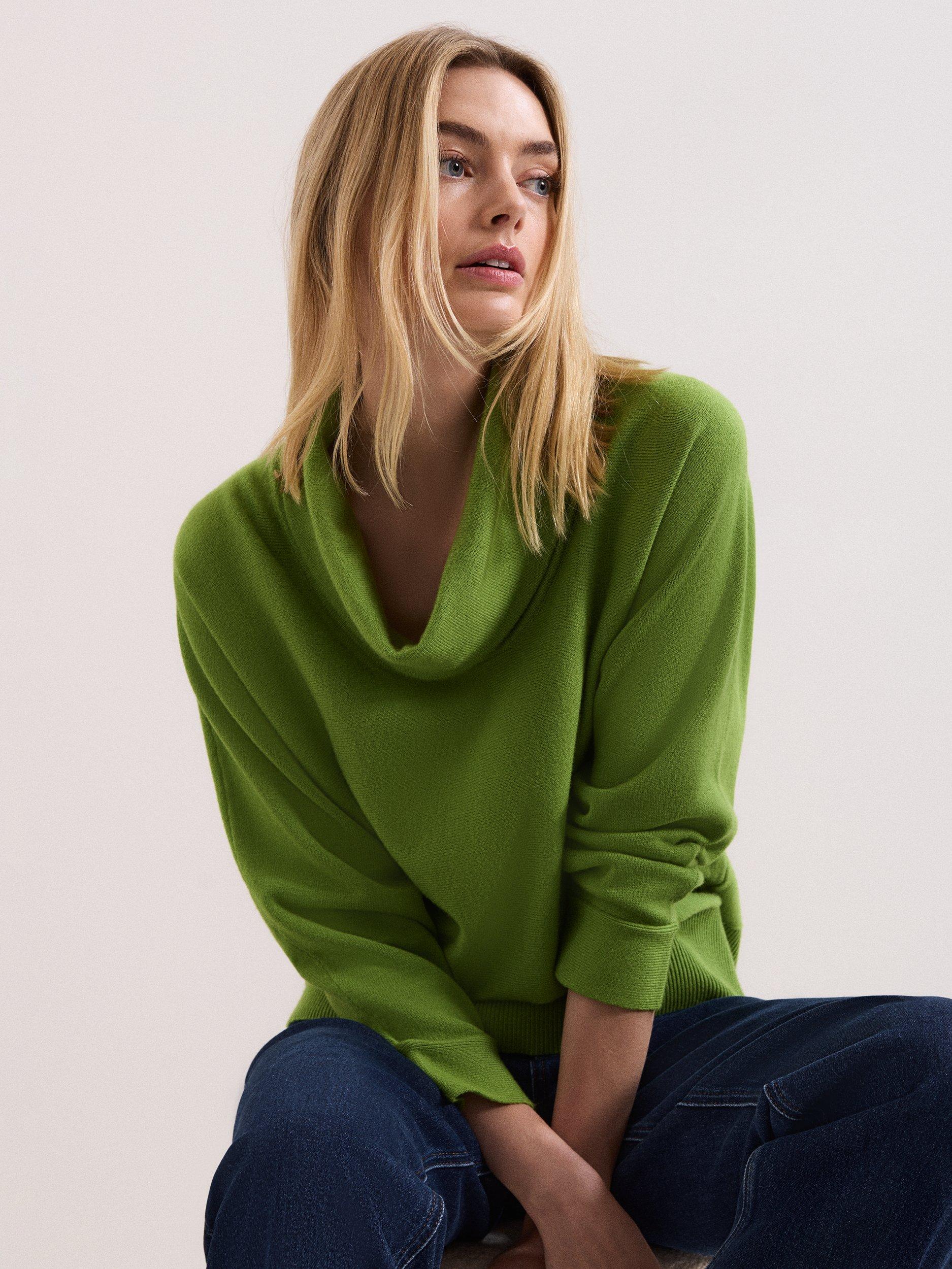 Product image 4 of 9, which shows Phase Eight Rosalie Cowl Jumper, Green, XS