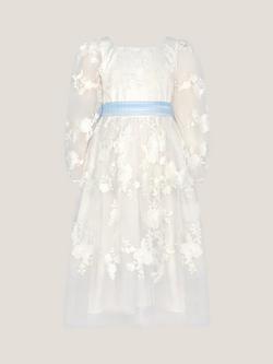 Monsoon Kids' Beatrice Embroidered Sash Party Dress, Ivory, Ivory