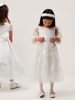 Monsoon Kids' Beatrice Embroidered Sash Party Dress, Ivory - view 2, Ivory