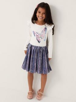 Monsoon Kids' Long Sleeved Sequin Butterfly Disco Dress, Blue, Blue