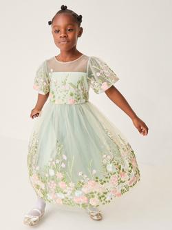 Monsoon Kids' Dalia Meadow Embroidered Floral Party Dress, Sage, Sage