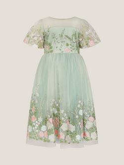 Monsoon Kids' Dalia Meadow Embroidered Floral Party Dress, Sage - view 2, Sage
