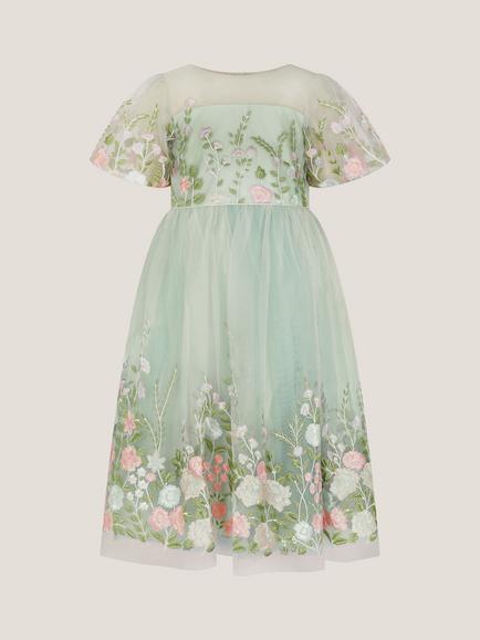 Monsoon Kids' Dalia Meadow Embroidered Floral Party Dress, Sage - view 2, Sage