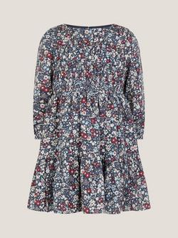 Monsoon Kids' Long Sleeved Ditsy Floral Dress, Navy, Navy