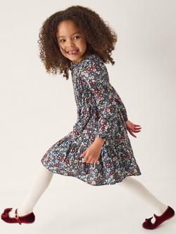 Monsoon Kids' Long Sleeved Ditsy Floral Dress, Navy - view 2, Navy