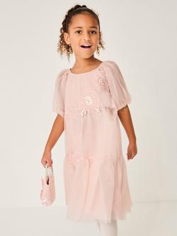 Monsoon Kids' Leila Corsage Embroidered Dress, Pale Pink, Pale Pink