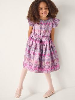 Monsoon Kids' Magical Satin Unicorn Print Dress, Purple, Purple