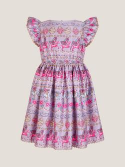 Monsoon Kids' Magical Satin Unicorn Print Dress, Purple - view 2, Purple