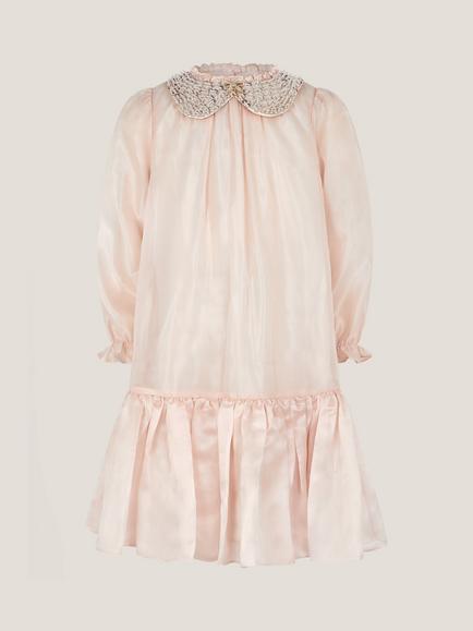 Monsoon Kids' Nicolette Embroidered Collar Dress, Gold, Gold