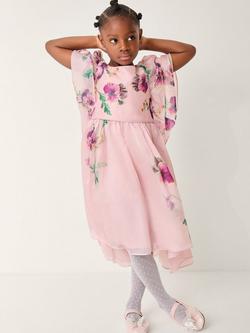 Monsoon Kids' Pansy Print Party Dress, Pink/Multi, Pink/Multi