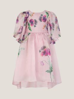 Monsoon Kids' Pansy Print Party Dress, Pink/Multi - view 2, Pink/Multi