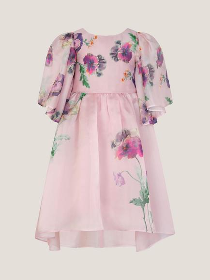 Monsoon Kids' Pansy Print Party Dress, Pink/Multi - view 2, Pink/Multi