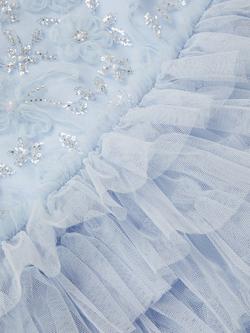 Monsoon Kids' Shikha Floral Embellished Tiered Ruffle Dress, Pale Blue - view 2, Pale Blue