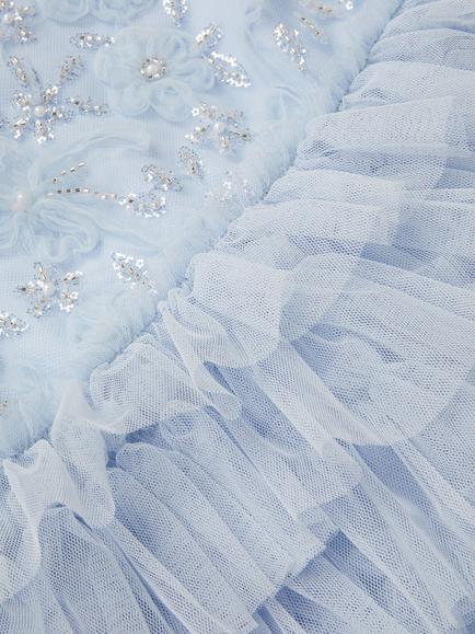 Monsoon Kids' Shikha Floral Embellished Tiered Ruffle Dress, Pale Blue - view 2, Pale Blue