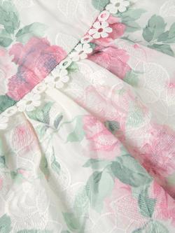 Monsoon Kids' Viola Rose Print Broderie Trim Dress, White/Multi - view 2, White/Multi