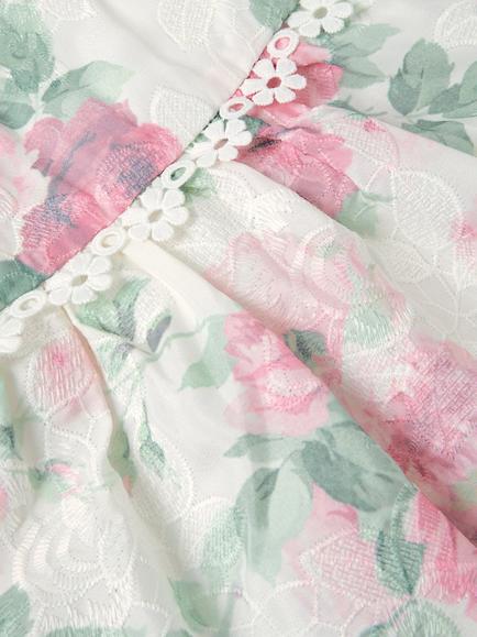 Monsoon Kids' Viola Rose Print Broderie Trim Dress, White/Multi - view 2, White/Multi